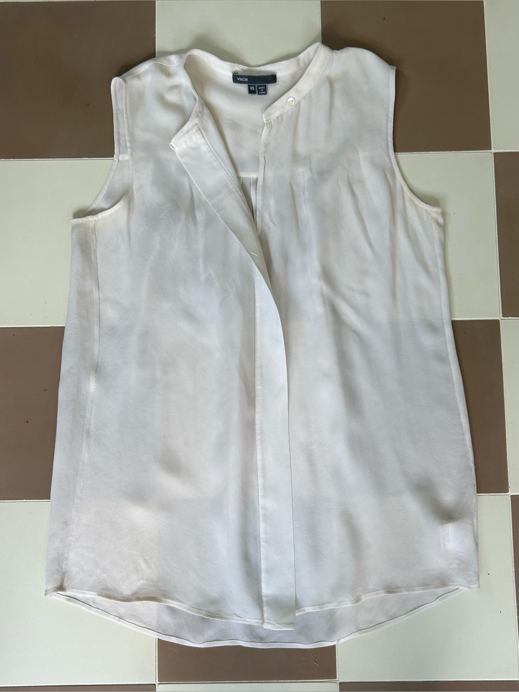Vince White 100% Silk Sleeveless Popover Blouse Xs